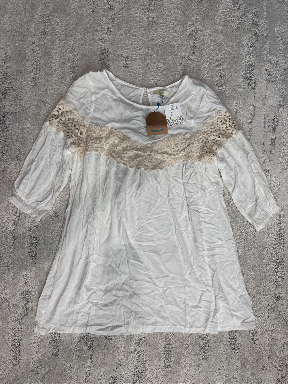 Kori White Tunic with Beige Lace Yoke